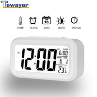 Cyfrowy budzik LED zegar elektroniczny cyfrowy ekran alarmowy zegar na biurko dla Home Office podświetlenie drzemka Data kalendarz zegary biurkowe 1
